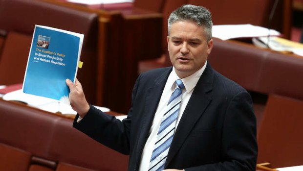 Finance Minister Senator Mathias Cormann tells the Senate of a deal with the Palmer United Party during the disallowance motion on changes to financial advice laws.