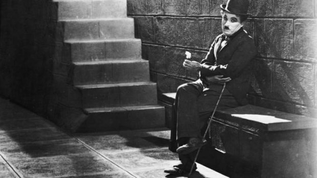 Charlie Chaplin in a scene from the film <i>City Lights</i>.