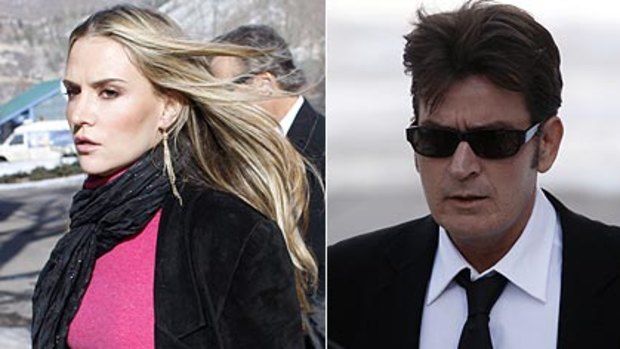Brooke Mueller  and Charlie Sheen leave Pitkin County Courthouse in Aspen after the hearing.