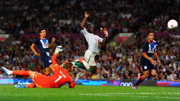 Late strike &#8230; Moussa Konate of Senegal scores the equaliser with less than 10 minutes remaining in the match against Great Britain at Old Trafford.
