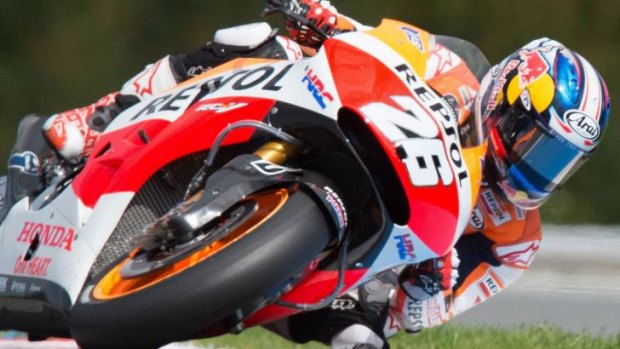 Spain's Dani Pedrosa on his way to victory in the Czech MotoGP on Sunday.