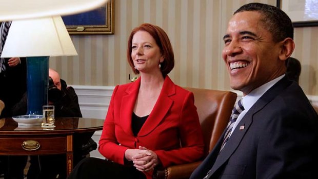 Good friends ... Prime Minister Julia Gillard and US President Barack Obama chat after a meeting in the Oval Office.