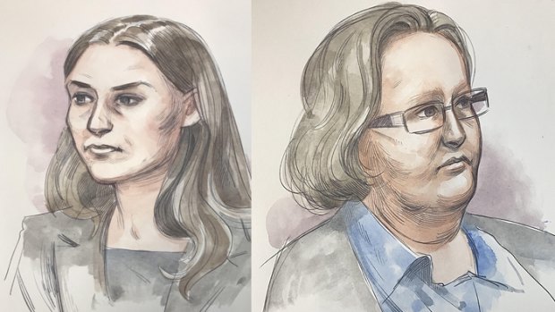 A court sketch of Jemma Liley, left and Trudi Lenon on the right.
