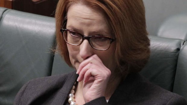 An emotional Prime Minister Julia Gillard introduces legislation in Parliament House.