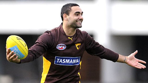 A relaxed Shaun Burgoyne at training yesterday. His return, among others, has been the difference for the Hawks.