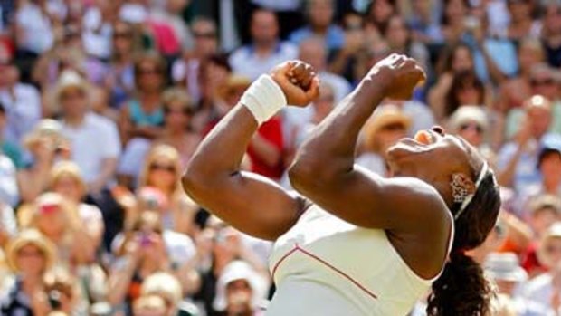 Serena Williams' joy knows no bounds after defeating Vera Zvonareva.