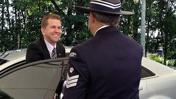 New Attorney-General Jarrod Bleijie arrives at Government House.