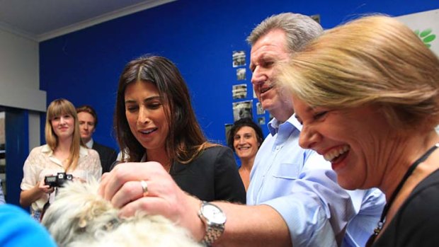 If only they could vote ...  Mr O'Farrell with wife Rosemary and Jodhi Meares at the RSPCA.