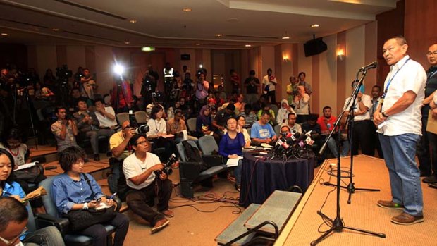 Malaysia Airlines CEO Ahmad Jauhari Yahyain speaks during a press conference in Sepang, Kuala Lumpur.