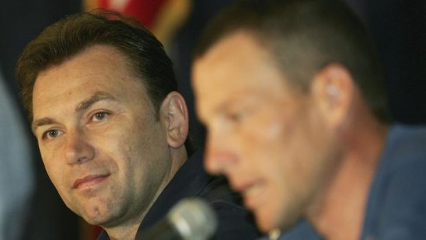 Johan Bruyneel and Lance Armstrong in a 2005 filephoto.