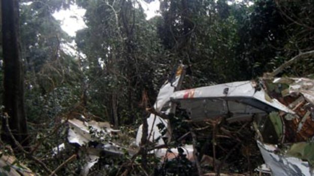 Wreckage from the Congo plane crash which killed all on board including six Sundance executives.