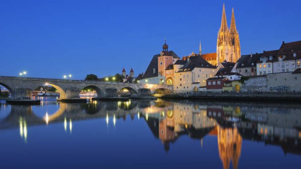 Regensburg at dusk ... "It isn't hard to visualise the Crusaders coming through."