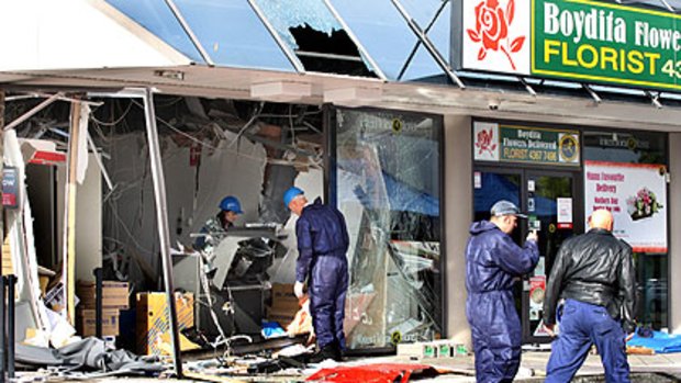The devastation after the attack on the Westpac  ATM at  Erina.