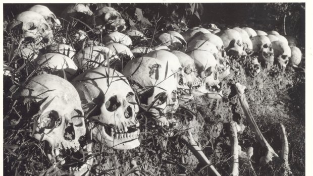 Exhumed remains from a mass grave near Phnom Penh.