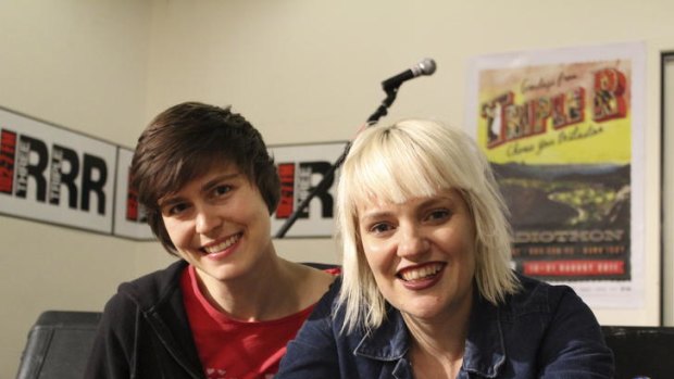 Caitlin McKimm and Jacinta Parsons at the Triple R studio.