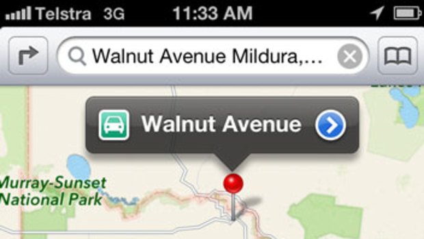 Apple Maps places Mildura miles from the Murray river.