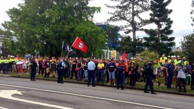 Anti-fascist protesters clash with Australia First Party members in Brisbane.