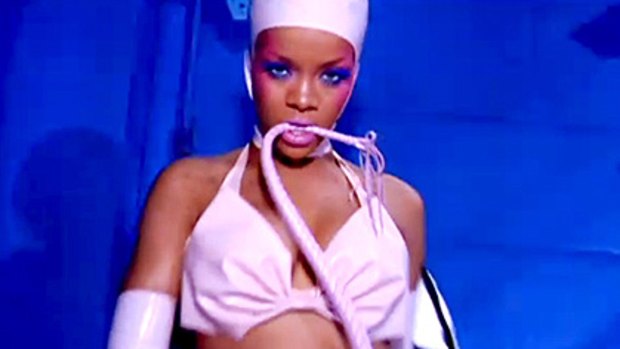 'Faux porn' ... Rihanna, featured here in her S&M video, is at one point seen sucking a banana in the clip.