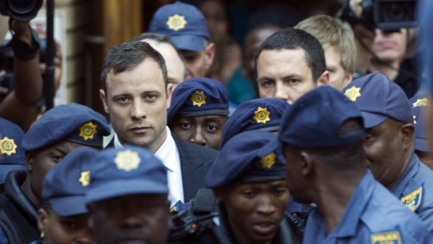 On bail, Oscar Pistorius leaves the North Gauteng High Court in Pretoria. 