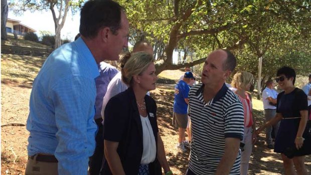Premier Campbell Newman with the LNP candidate for Redcliffe Kerri-Anne Dooley, and National Parks minister Steve Dickson