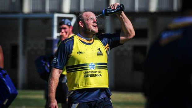 Brumbies hooker Stephen Moore cools down at training on Thursday.