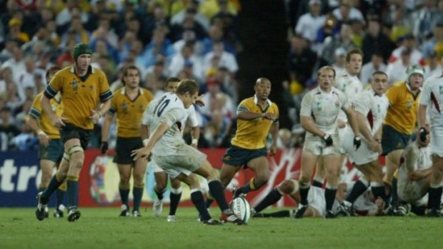 Breaking Australian hearts: Jonny Wilkinson lands the drop goal that won England the World Cup in 2003.