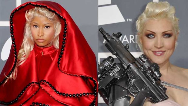 Enough coverage? Nicki Minaj and Sacha Gradiva would seem to be following orders in their 2012 Grammy outfits