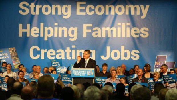 Premier Denis Napthine at the Coalition election campaign launch in Ballarat on Sunday. 