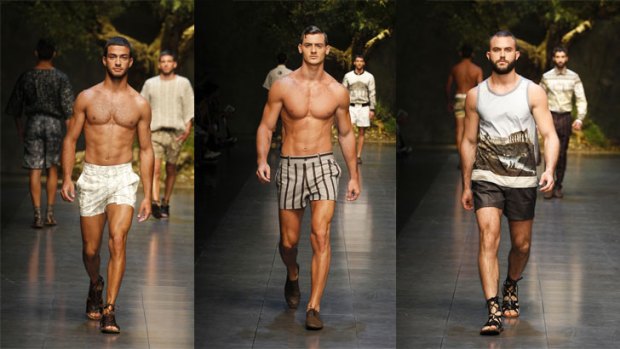 Guys hit the catwalk in a shorter style of short at the Dolce&Gabbana parade.