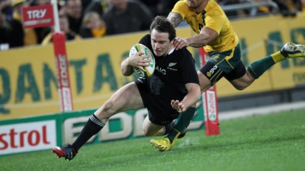 He's done it before: Ben Smith scores for the All Blacks against Australia during last year's Bledisloe Cup.