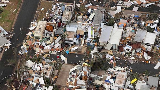 ''Like a bomb'': Denison County Caravan Park after the tornado struck.