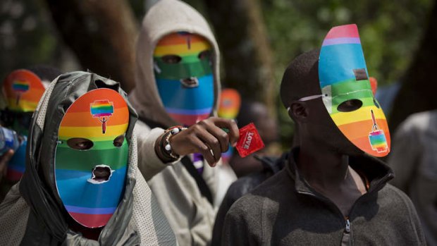 Outlawed: Kenyan gays and lesbians stage a rare protest against Uganda's stance against homosexuality.