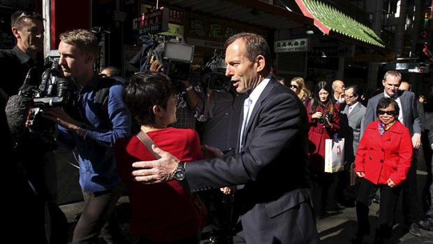 Just me: Tony Abbott had yum cha, held a media conference and did a meet and greet street walk through Chinatown on Sunday.