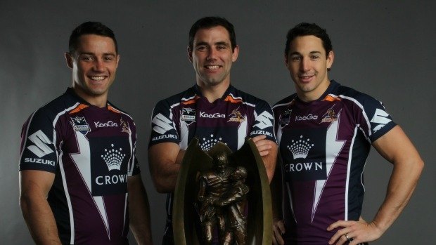 The Big Three: Melbourne Storm's Cooper Cronk, Cameron Smith and Billy Slater at the 2012 NRL Grand Final Breakfast at Daltone House, Pyrmont. 