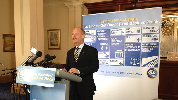 Campbell Newman releases the LNP's first 100 days plan at the Treasury Hotel in Brisbane this morning.