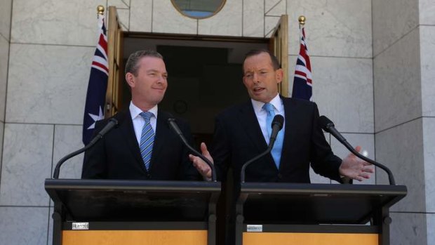 Exercise in bad faith: Education Minister Christopher Pyne and Prime Minister Tony Abbott at Parliament House.