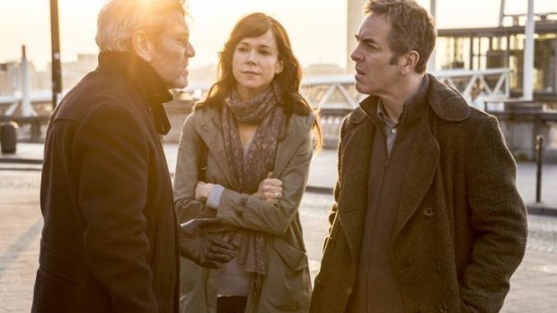 Frances O'Connor, centre, and James Nesbitt, right, in the series <i>The Missing</i>.