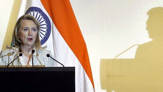 US Secretary of State Hillary Clinton at a press conference during her visit to New Delhi.