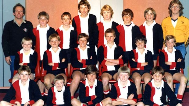 James Hird and Nathan Buckley as teammates for Ainslie under-13s, 1985. Buckley is on the far left of middle row, Hird alongside him.
