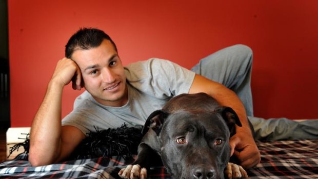 Three-year-old American Staffordshire terrier Attila with his owner Aram Vartanian.