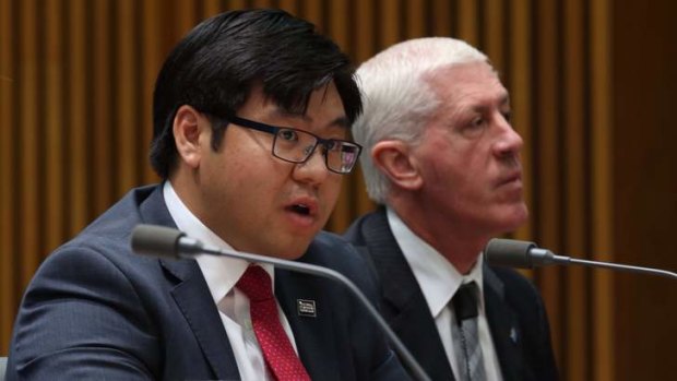 Race discrimination commissioner Dr Tim Soutphommasane with Disability Discrimination Commissioner Graeme Innes who clashed with Attorney-General George Brandis during Senate estimates over the 'downgrading' of Mr Innes' role