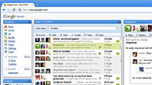 A screenshot of Google's Wave real-time communication tool.