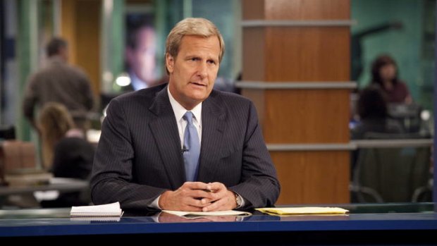 Jeff Daniels fires up as jaded news anchor Will McAvoy in <i>The Newsroom</i>.