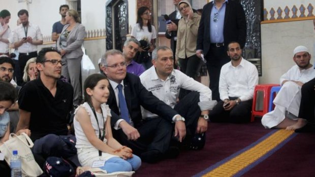 Open day: Scott Morrison at Lakemba Mosque on Saturday.