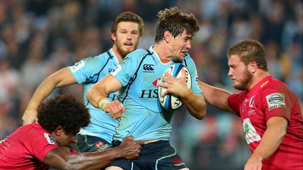 Farewell: Berrick Barnes plays his last game for the Waratahs against the Reds on Saturday night.