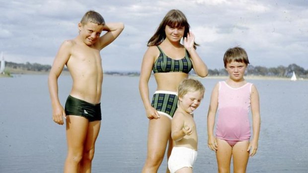 Classic: Lee Wilde (nee Yarra)  at  Yarramundi Reach in 1966, with siblings David, Jane and Kim; and below, all grown up with  father John Yarra.
