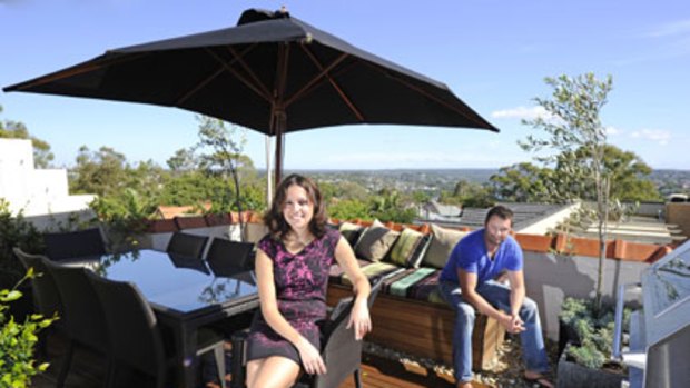 Room with a view ... Leyla and Simon Parbery in their Mosman hideaway, a chill-out space that also provides fruit, vegies and herbs.