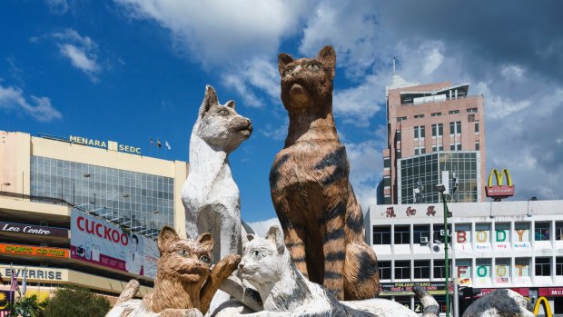 Cat statues in Kuching.