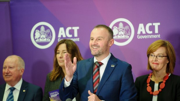ACT Chief Minister Andrew Barr answers questions from the media on the ACT Budget. Photo: Sitthixay Ditthavong