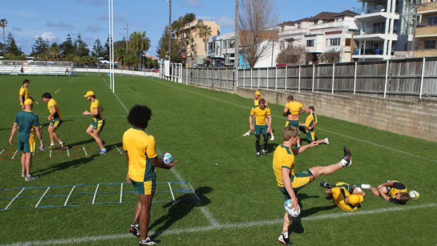 In the hands of squad &#8230; the Wallabies World Cup team training at Coogee Oval yesterday. Coach Robbie Deans believes every player in the squad will play a role at the tournament.